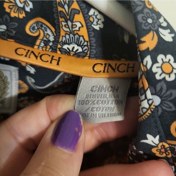 Cinch Blue Floral Paisley Mens 100% Cotton Long Sleeve Button Up Shirt, L - Picture 7 of 9